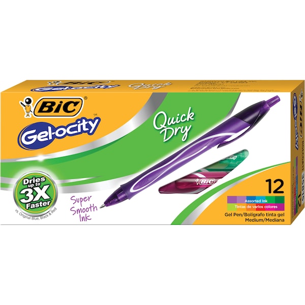 Bic BIC Gel-ocity Quick Dry Retractable Gel Pens, Assorted Colors, PK12 RGLCGA11 - main